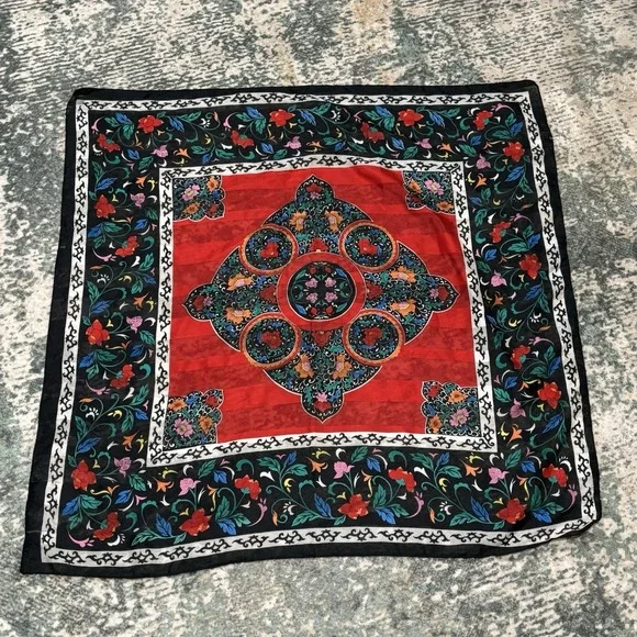 Vintage Floral Silk Scarf 30X30 - Picture 1 of 4